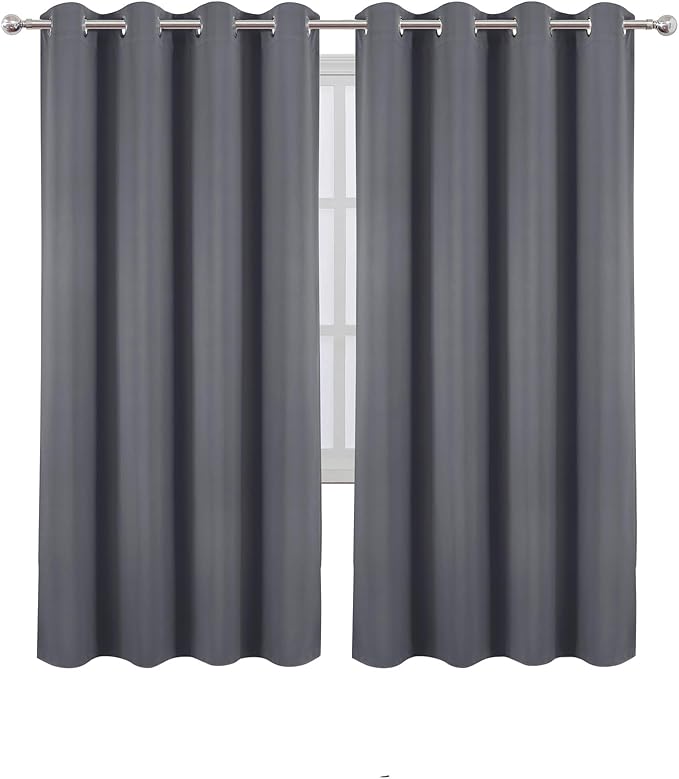 LEMOMO Blackout Curtains 66 x 72 Inch Long Grey Curtains Set of 2 Panels Room - Image 2