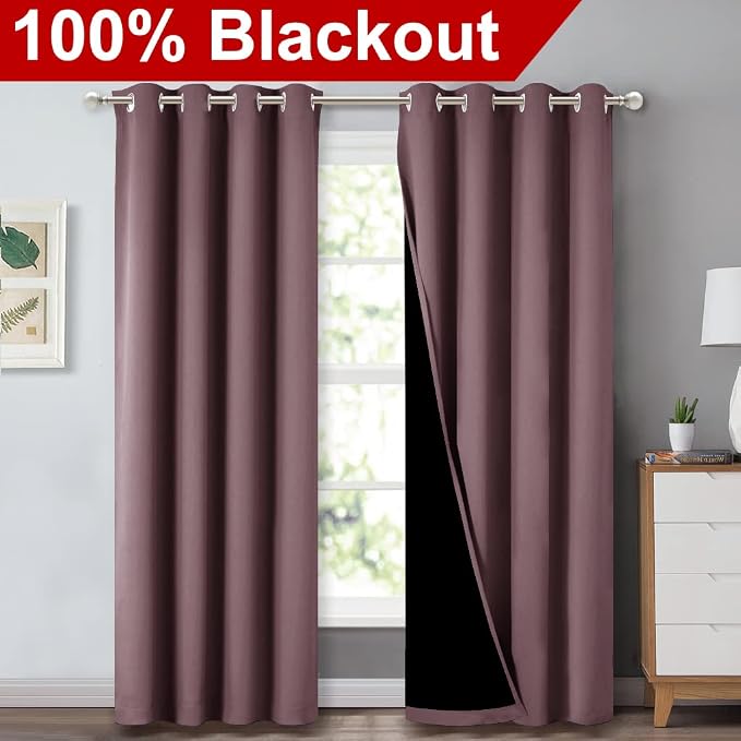 NICETOWN 100% Blackout Curtains 84 inches Long, Pair of Energy Smart & Noise - Image 2