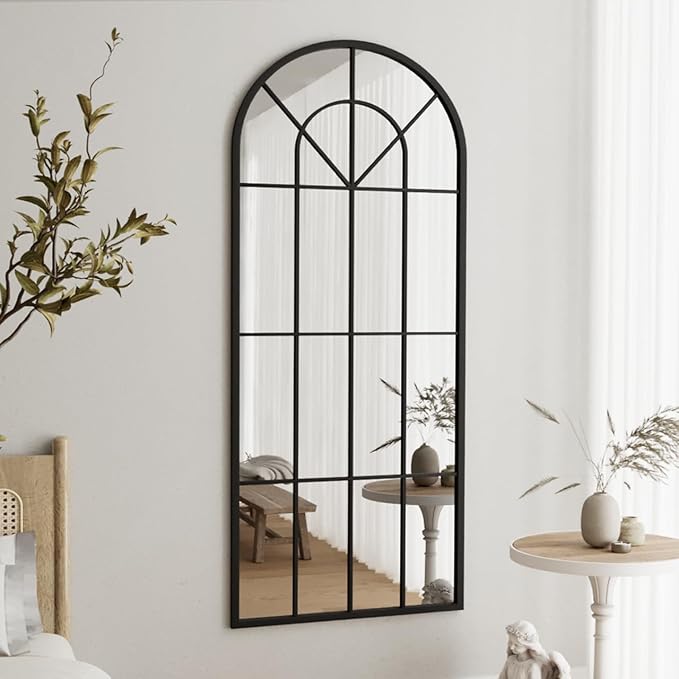 Full Length Mirror, Large Body Arched Wall Mounted Window Pane Mirrors - Image 2