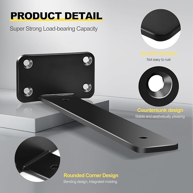 10 Pack - 10 inch Black Hidden L Shelf Bracket Iron Floating Shelf Brackets - Image 4
