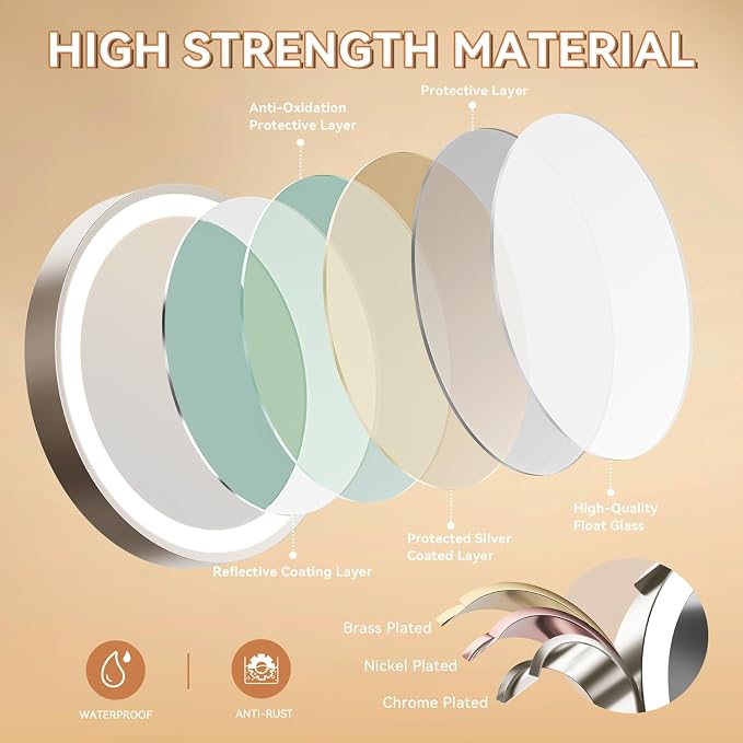 Auxmir 8'' Wall Mounted Lighted Makeup Mirror, 3200mAh Rechargeable - Image 8