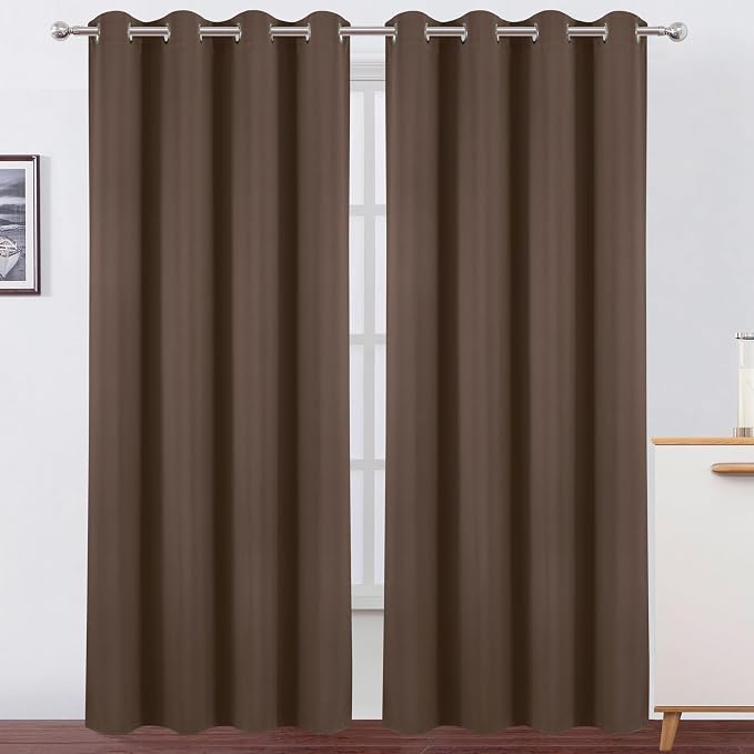 LEMOMO Blackout Curtains 52 x 90 Inch Long Chocolate Curtains Set of 2 Panels by Lemomo