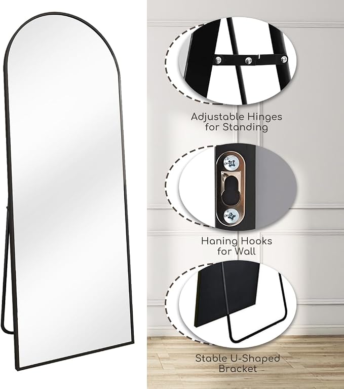 Prywot Arched Floor Mirror, 64 "x 21" Full Length Mirror Wall Mirrors Hanging - Image 3