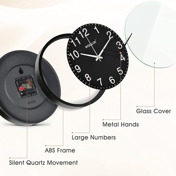 WISKALON 10 inch Wall Clock, Silent Non-Ticking Elegant Black Frame Wall Clock - Image 2