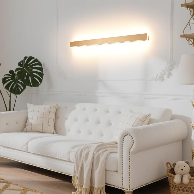 KELUOLY Modern Plug in Wall Lights, 31.4 inch Frosted Gold LED Long Wall Sconce - Image 6
