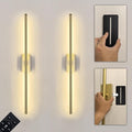 Set of 2 Battery Powered Linear Tube Rechargeable Gold Wall Sconce, Modern by UniqueSleekLamps