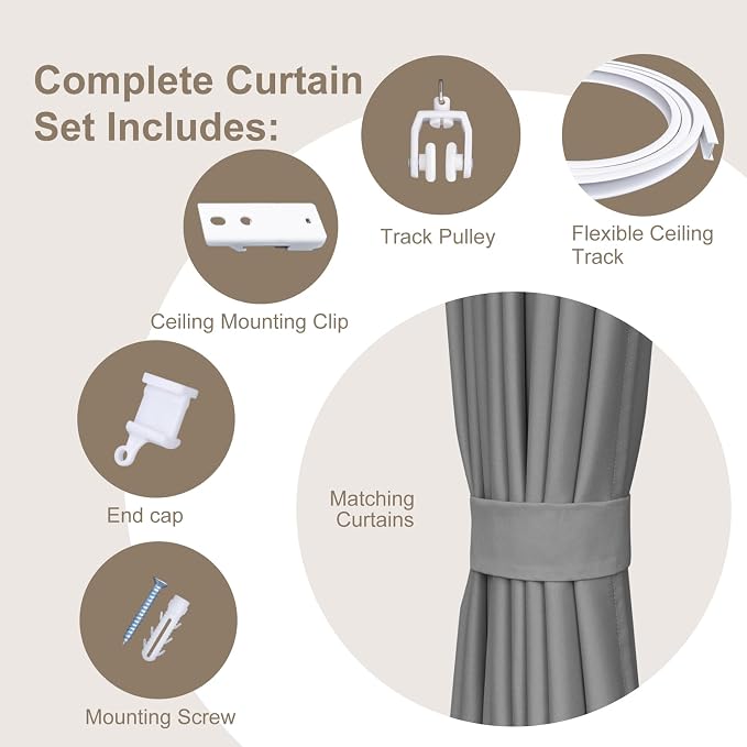 MaKefeile Room Divider Curtains & Flexible Bendable Tracks Set, Privacy - Image 2