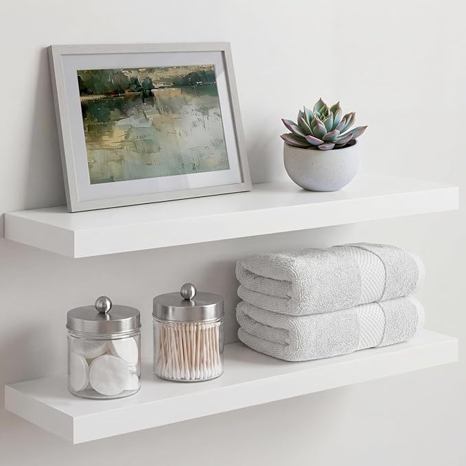 Homeforia White Floating Shelves 24 inch, High End Solid Real Wood 24inch by Homeforia