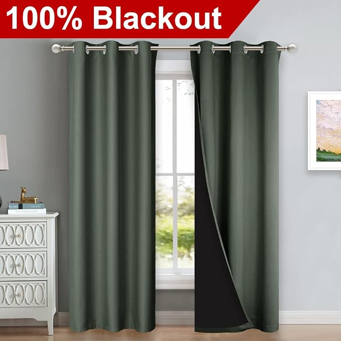 NICETOWN Dark Mallard Blackout Curtains 84 inches Long, Full Light Blocking - Image 2