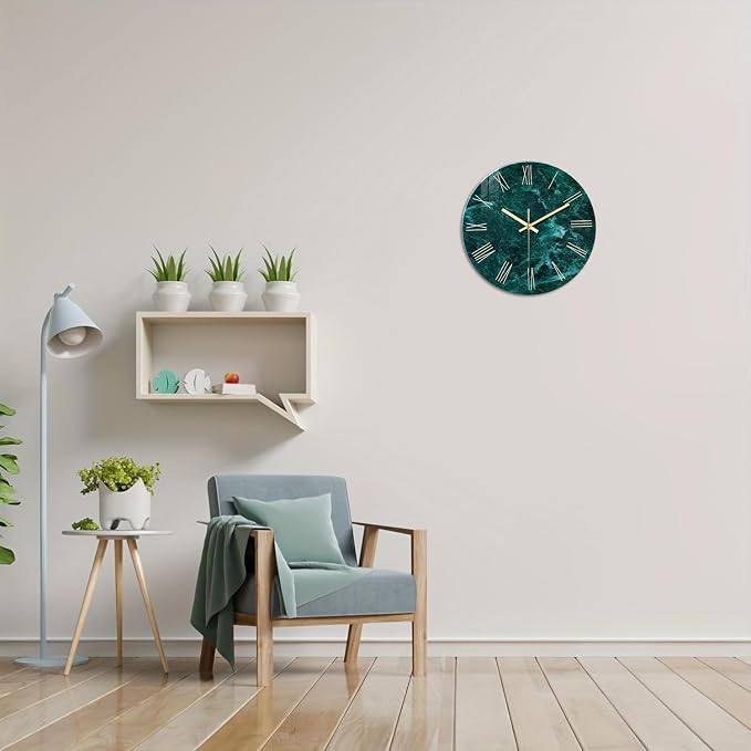 Teal Glass Wall Clock Battery Operated 16 Inch Modern Clock - Image 4