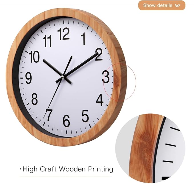 NUOVO 10 Inch Wooden Round Wall Clock Silent & Non-Ticking Retro Wall Clock - Image 3