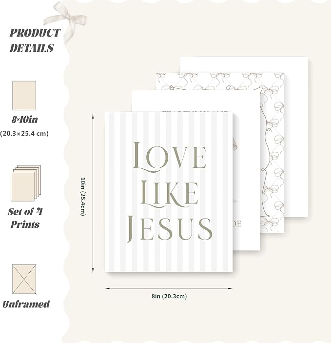 LARTSFRO Coquette Beige Bow Jesus Wall Art Decor Posters, Inspirational Bible - Image 2