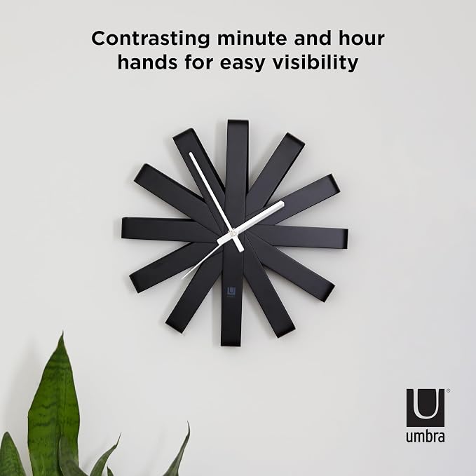 Umbra Ribbon Modern 12" Wall Clock, Silent Non Ticking Battery Operated Quartz - Image 7