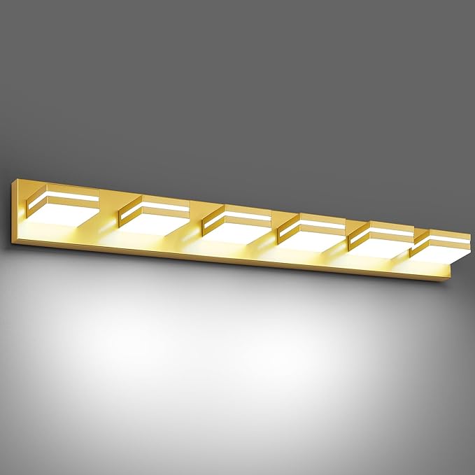 Modern LED Bathroom Lights Fixtures 6-Light, Metal Gold Acrylic Wall Lighting by JZEKVN