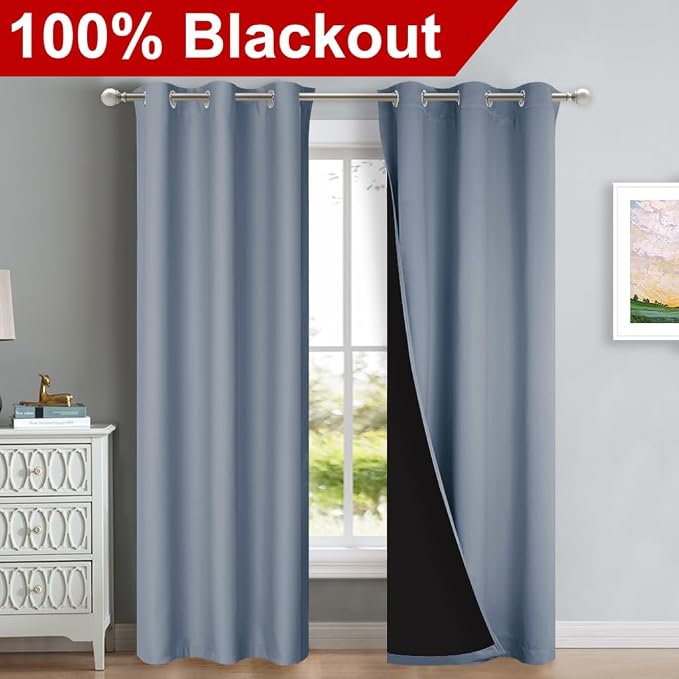 NICETOWN Full Shade Curtain Panels, Vintage Blue, Pair of Thermal Insulated & - Image 2