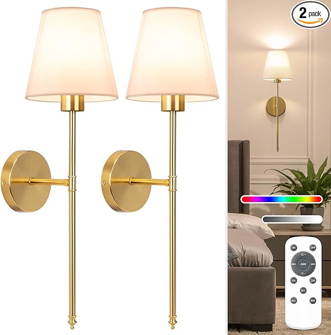 NIORSUN Battery Operated Wall Sconce Set of 2, 10 Colors Wireless Wall Lamps by NIORSUN
