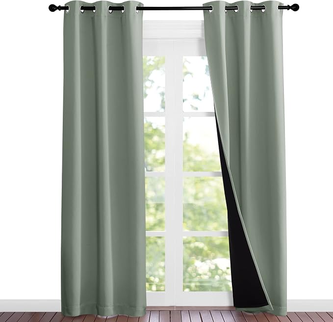 NICETOWN Greyish Green Blackout Curtains 84 inches Long, Full Light Blocking - Image 2
