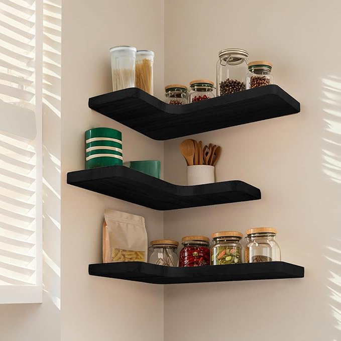 Floating Corner Shelves Set of 3, Solid Wood Picture Wall Shelf, Floating - Image 4