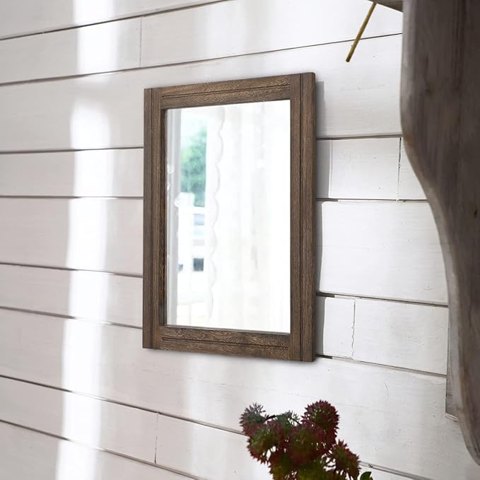 AAZZKANG Rustic Wood Mirror Rectangle Decorative Wall Hanging Mirrors - Image 4