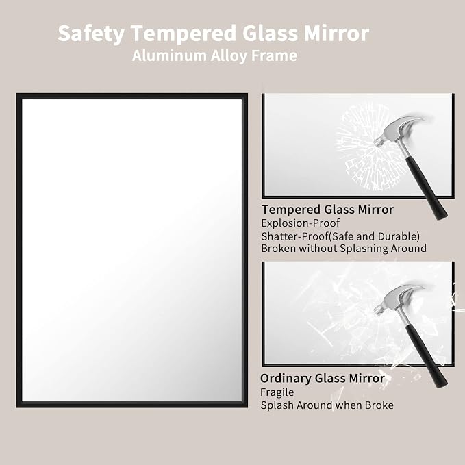 LOAAO 22"X30" Black Rectangle Bathroom Mirror Wall, Matte Black Aluminum Alloy - Image 5