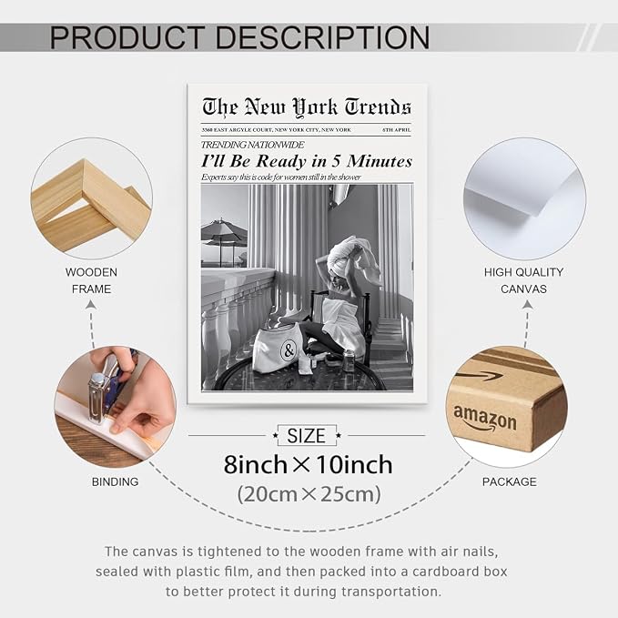 Vintage Newspaper Framed Wall Art Trendy Black and White Aesthetic Posters - Image 2