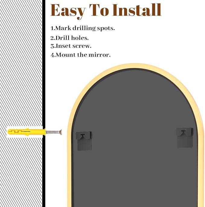 VooBang Arched Wall Mirror, 30 x 38 inch Arch Bathroom Mirror, Wall Mounted - Image 6