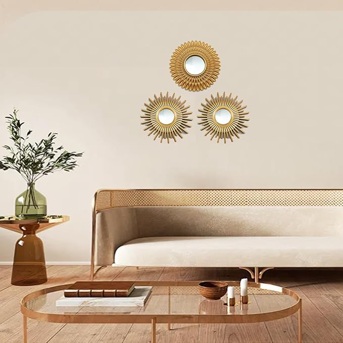 Gold Mirrors for Wall Decor Pack of 3. Round Mirrors.Rays of Light and Annual - Image 2