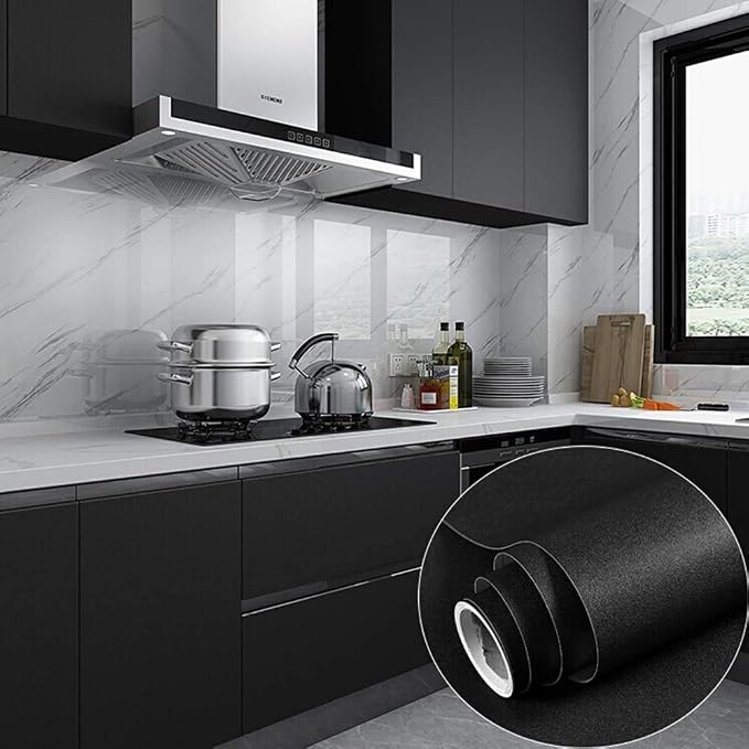 practicalWs 15.7" x 236.2" Black Wallpaper Self Adhesive and Removable Peel and - Image 2