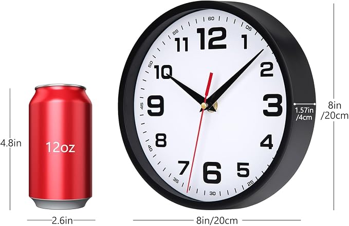 Wall Clock Silent Non-Ticking Modern Clocks Battery Operated 8 Inch Small - Image 3