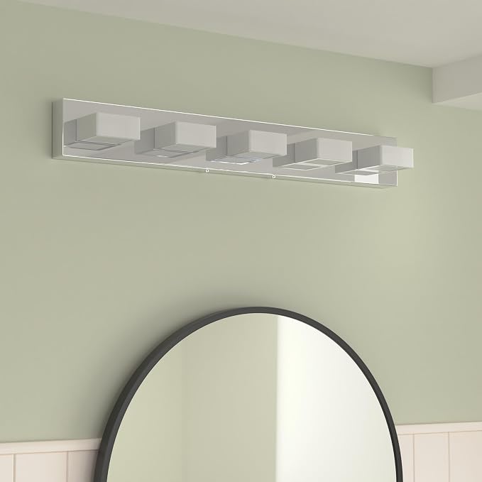 Ralbay Dimmable Chrome Bathroom Light Fixtures 5 Lights Modern LED Vanity Light - Image 2