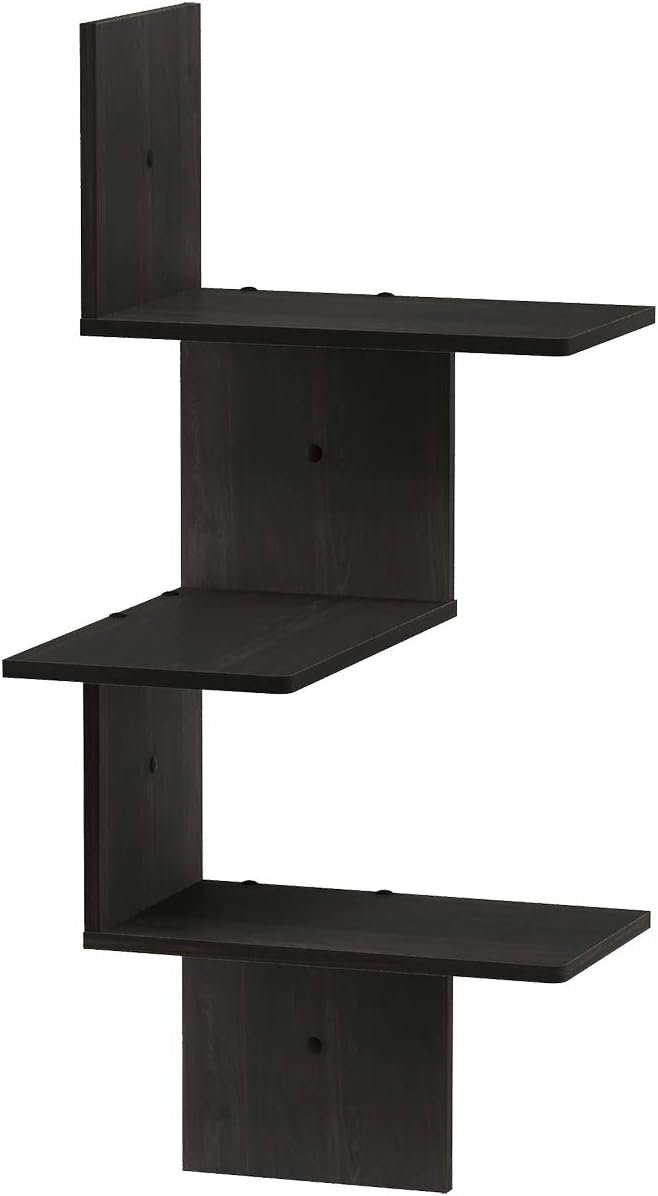 Furinno Rossi Wall Mounted Shelves, 3-Tier Rectangle, Espresso/Black - Image 5