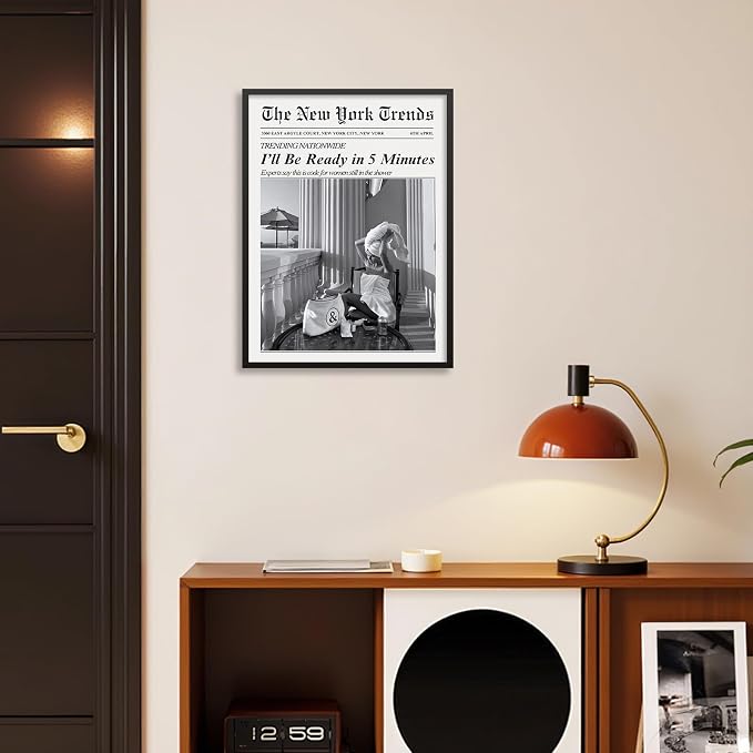 Vintage Newspaper Black Framed Wall Art Trendy Black and White Aesthetic - Image 5