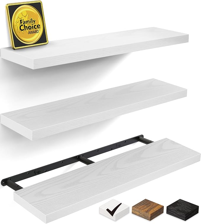 BAYKA White Floating Shelves for Wall, 36 Inches Long Wall Mounted Rustic Wood by Bayka