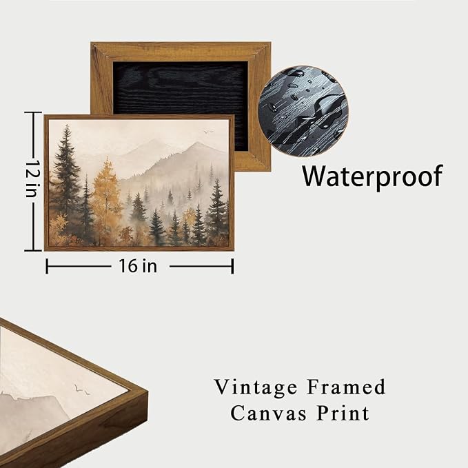 OIQArtOIQ Vintage Framed Wall Art Autumn Mountain Landscape Canvas Art Prints - Image 4