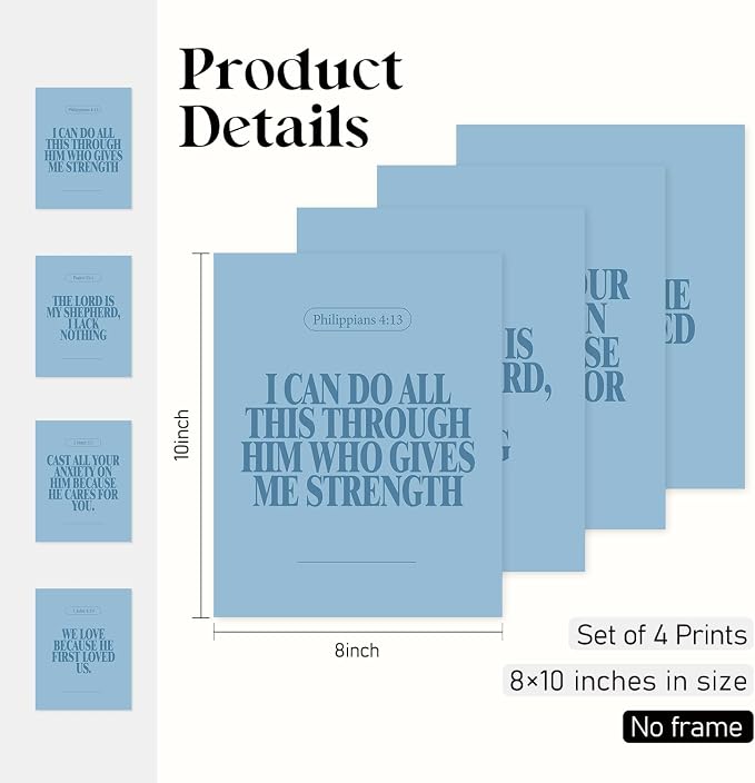 Locomiss Blue Christian Wall Art Decor Posters, Minimalist Jesus Scripture - Image 2
