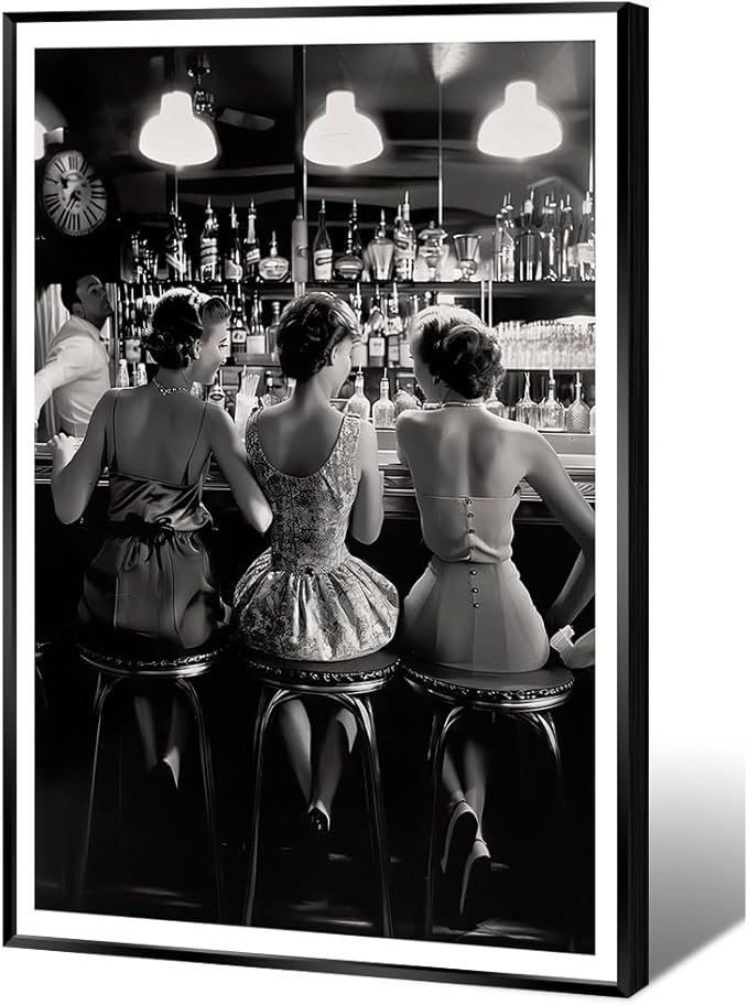 Vintage Black and White Posters Trendy Women Drink Cocktail Wall Art Funky by Acqooeakt