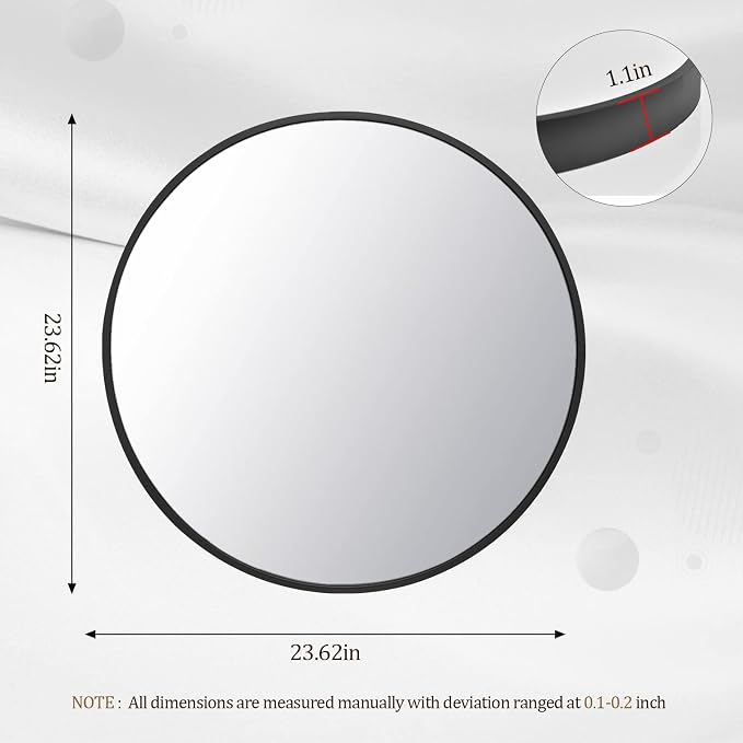 HARRITPURE Round Mirror 23.6" Black Wall Mounted Circle Mirror - Image 5