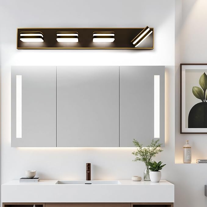 360° Rotate LED Bathroom Vanity Light Fixtures, 1600LM Acrylic Brown and Gold - Image 8