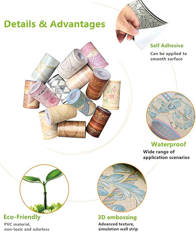 UPREDO 3D Decorative Floral Molding Waterproof Wallpaper Border Peel and Stick - Image 4