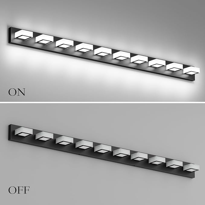 Ralbay 66inch Matte Black Bathroom Vanity Lights Metal Acrylic LED Modern Black - Image 5