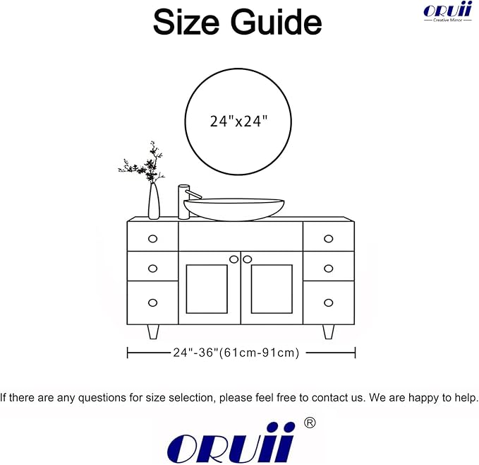 Oruii Silver Round Mirror, Round Mirror 24 inch Brushed Nickel, Circle Wall - Image 7