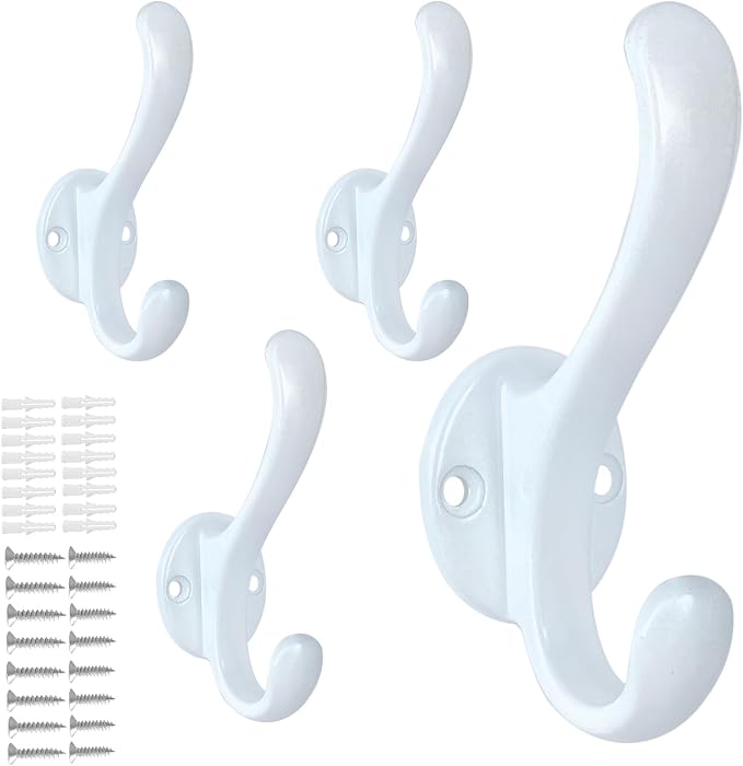 4 Pack Coat Hooks Wall Mount Heavy Duty Utility Retro Double Hooks by PEOIAOY
