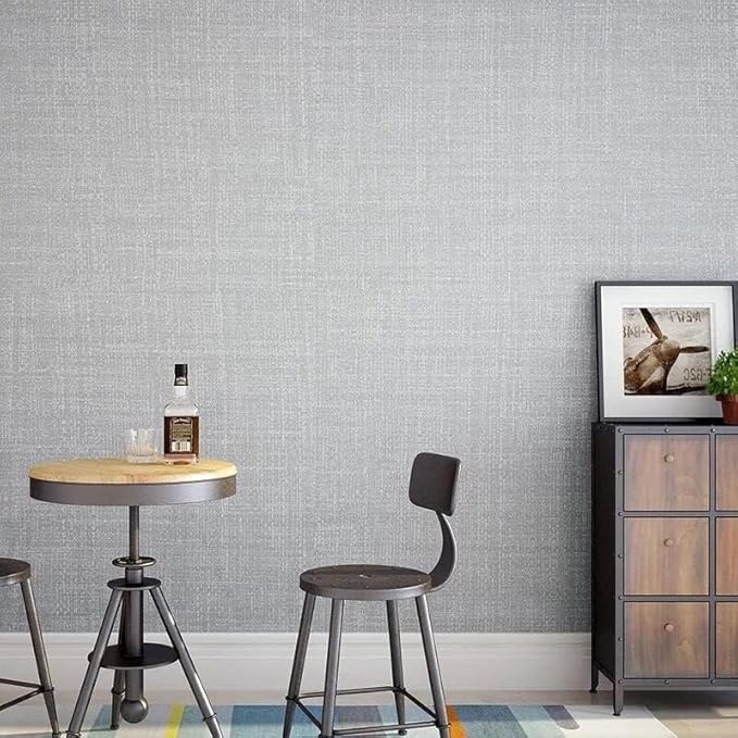 Fabric Peel and Stick Wallpaper Gray Faux Grasscloth Wall Paper Self-Adhesive - Image 7