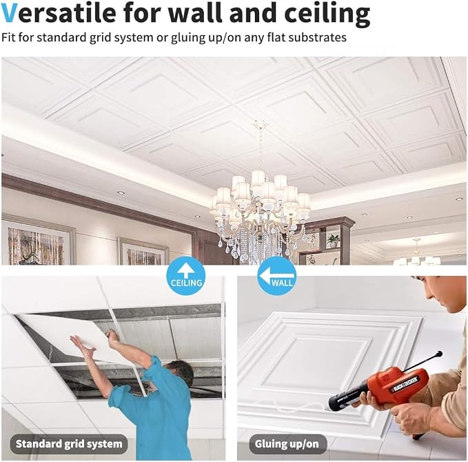 Art3d Drop Ceiling Tiles 24x24 Inch – Glue Up PVC Ceiling Tiles 2x2 Ft. - Image 9