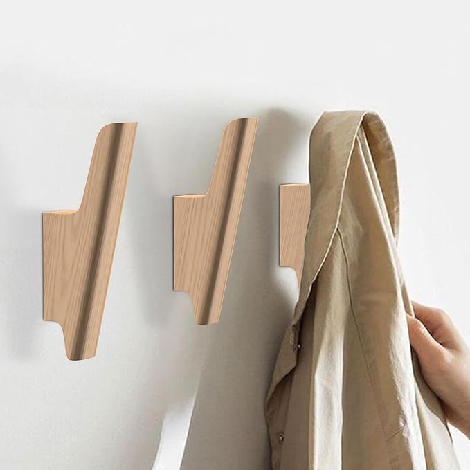 Wood Wall Hooks 4 Pack Coat Hooks Wall Mount Natural Wooden Hooks - Image 2