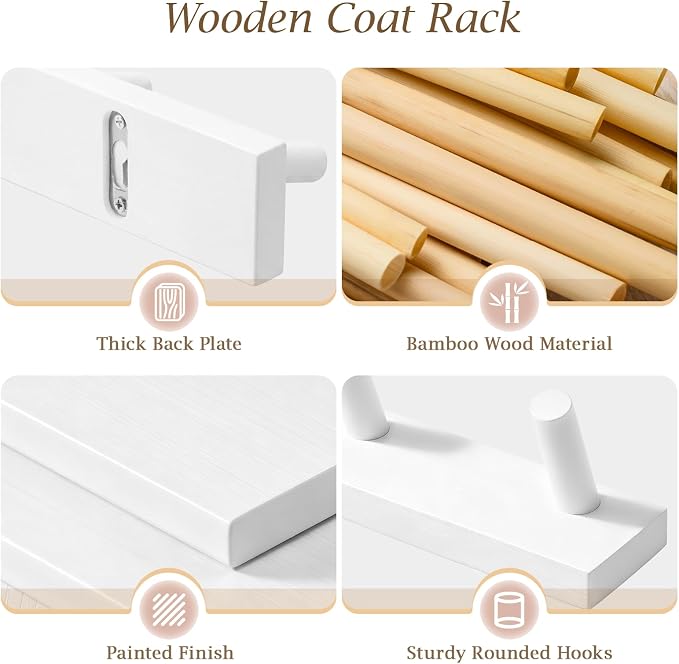 Coat Rack Wall Mount, Wooden Coat Hanger - Image 3