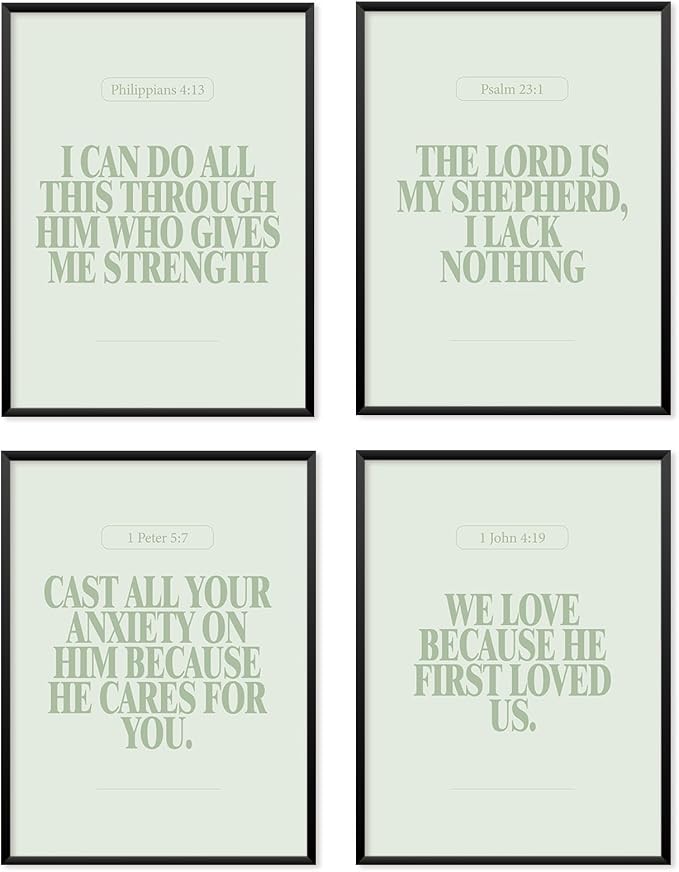 Locomiss Sage Green Christian Wall Art Decor, Modern Bible Verse Prints by Unknown
