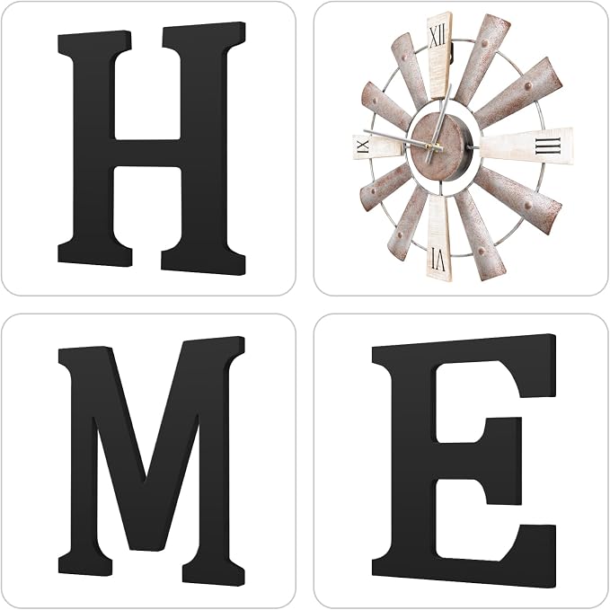 Farmhouse Home Signs with Windmill Clock Wall Decor Rustic Home Letters Wall Art - Image 5