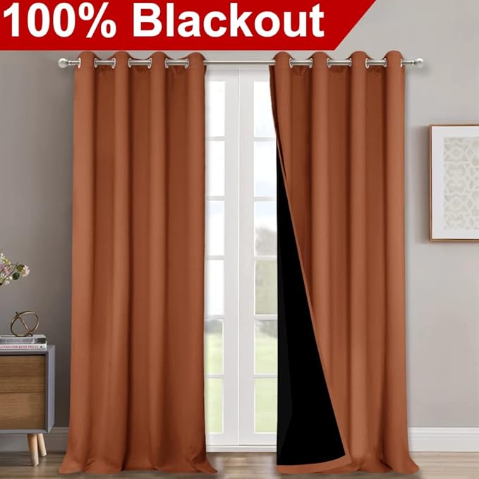 NICETOWN Burnt Orange 100% Blackout Curtains - Image 2