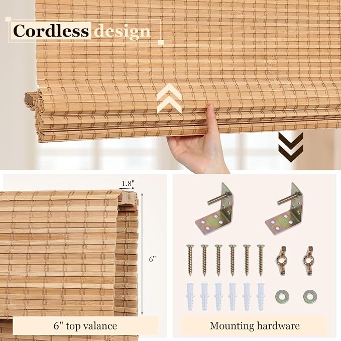LUCKUP Cordless Bamboo Roman Blinds Shades - Image 4